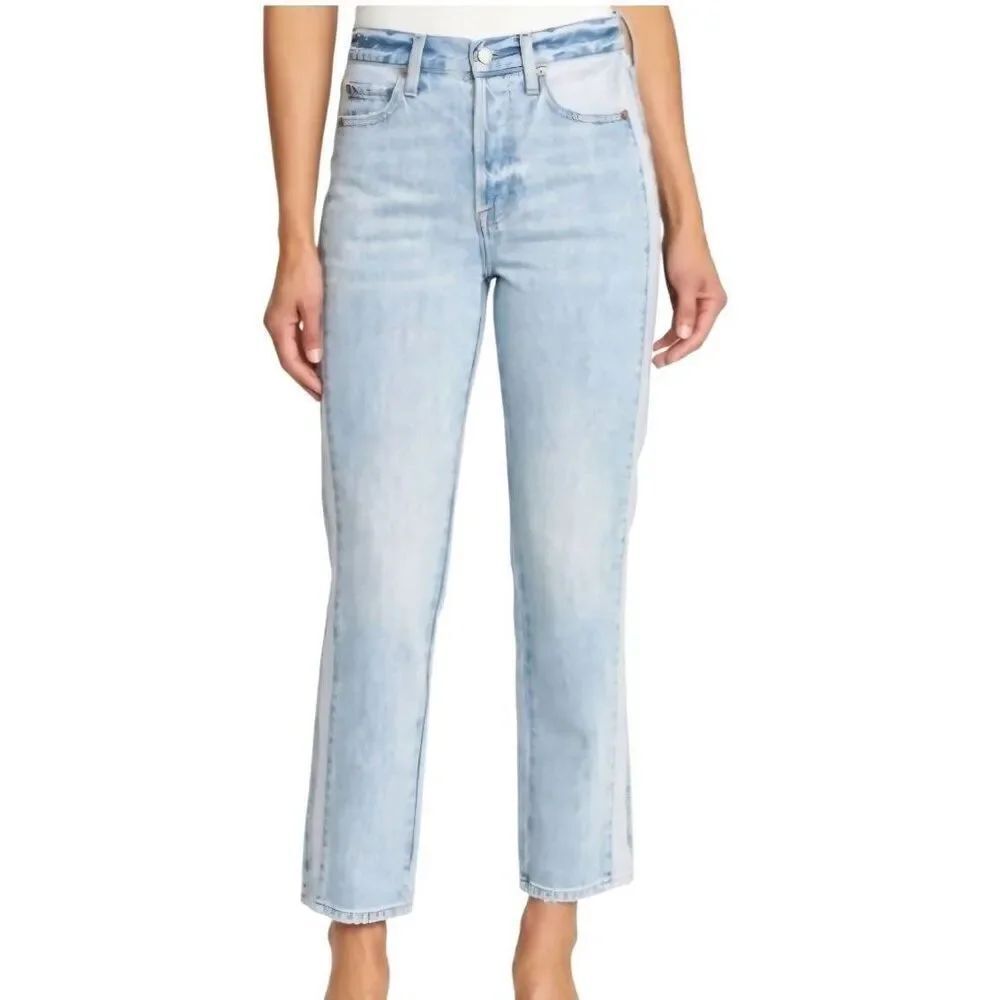 Pistola Jeans Women's 28 Blue Cabo Panel Contrast Straight Leg Raw Hem